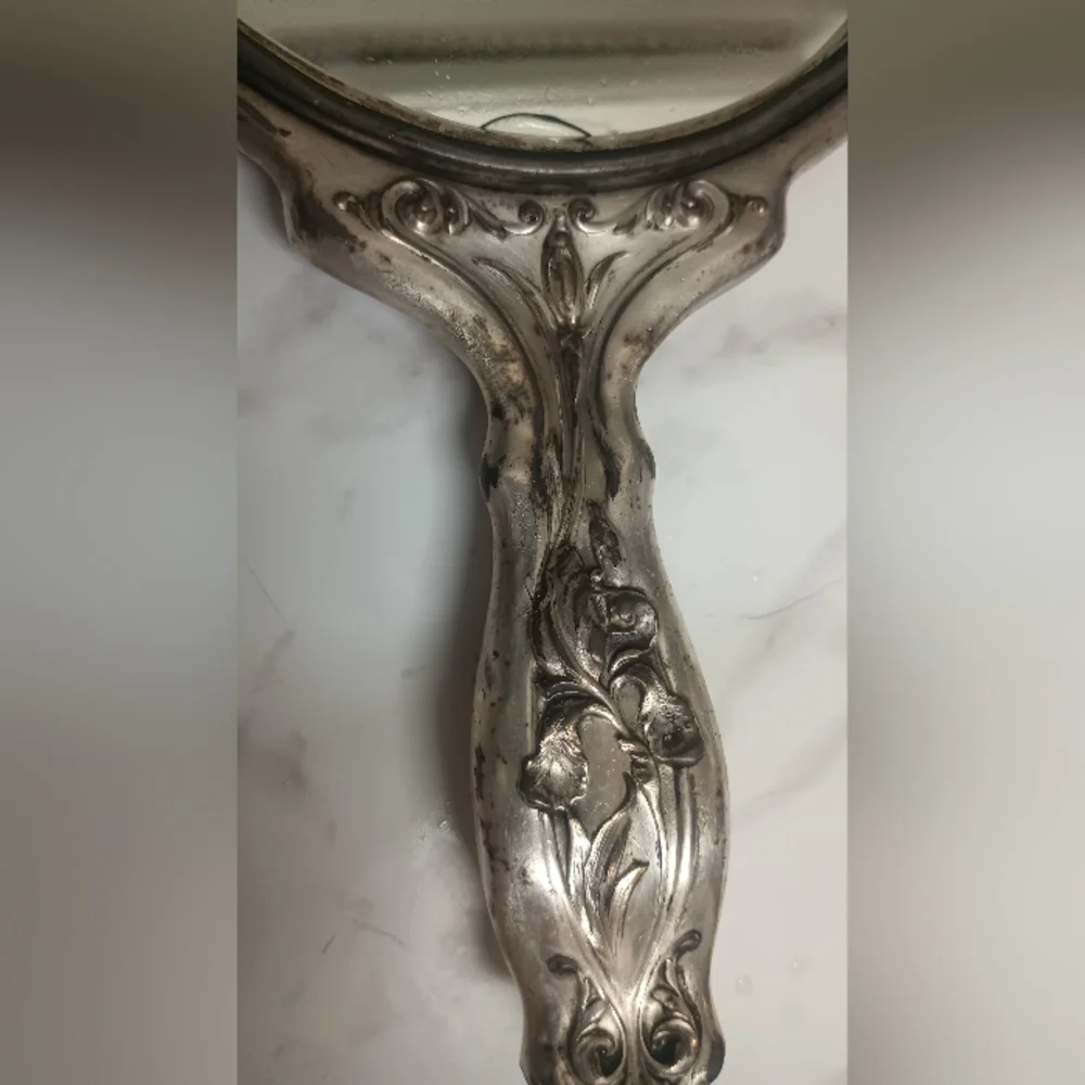 Antique Art Nouveau Sterling Silver Hand Mirror & Comb